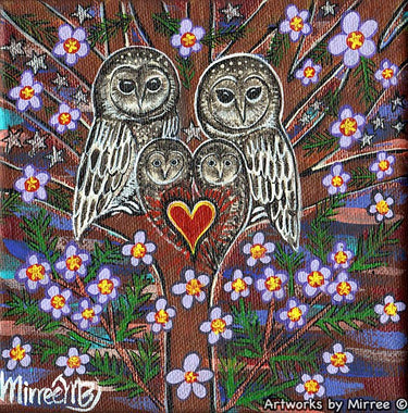 AUSTRALIAN GREATER SOOTY OWL WITH FLOWER MEDICINE Framed Canvas Print by Mirree Contemporary Aboriginal Art